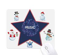 Round-Shaped Music Note Dark Blue Christmas Snowman Family Star Mouse Pad