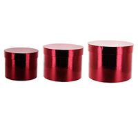 Round Sheen Lined Flower Hat Boxes Set of 3 Christmas Colours (Red)
