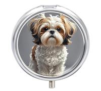 Round Shih Tzu Dog Pill Organizer Pill Box 3 Compartment Portable Travel Medicine Case Daily Mini Compact Medicine Container Storage Vitamin Supplement Dispenser