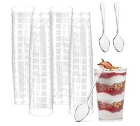 Round Shot Cups -3 ounce-100 Count- Spoons Included-Clear Plastic- Straight Wall Shot Glasses - Mini Cup - Tasting Sample- Party Shooters-Drink Shot Tumblers-Disposable