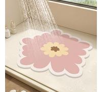 Round Shower Mat Flower Bath Mat for Inside Shower,PVC Loofah Bathroom Floor Mat,Non-Slip Bathmat Anti Mould Shower Mat with Drain,Quick Drying (Pink,50x50cm)