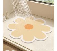 Round Shower Mat Flower Bath Mat for Inside Shower,PVC Loofah Bathroom Floor Mat,Non-Slip Bathmat Anti Mould Shower Mat with Drain,Quick Drying (Yellow,60x60cm)