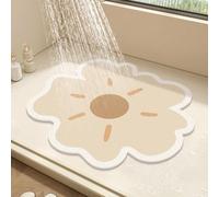 Round Shower Mat Flower Bath Mat for Inside Shower,PVC Loofah Bathroom Floor Mat,Non-Slip Bathmat Anti Mould Shower Mat with Drain,Quick Drying (Beige,60x60cm)
