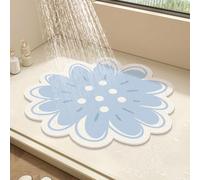 Round Shower Mat Flower Bath Mat for Inside Shower,PVC Loofah Bathroom Floor Mat,Non-Slip Bathmat Anti Mould Shower Mat with Drain,Quick Drying (Navy,70x70cm)