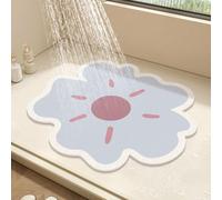 Round Shower Mat Flower Bath Mat for Inside Shower,PVC Loofah Bathroom Floor Mat,Non-Slip Bathmat Anti Mould Shower Mat with Drain,Quick Drying (Blue,60x60cm)