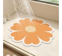 Round Shower Mat Flower Bath Mat for Inside Shower,PVC Loofah Bathroom Floor Mat,Non-Slip Bathmat Anti Mould Shower Mat with Drain,Quick Drying (Orange,50x50cm)