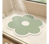 Round Shower Mat Flower Bath Mat for Inside Shower,PVC Loofah Bathroom Floor Mat,Non-Slip Bathmat Anti Mould Shower Mat with Drain,Quick Drying (Green,70x70cm)