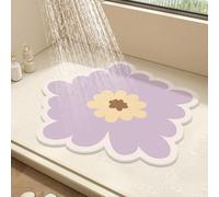 Round Shower Mat Flower Bath Mat for Inside Shower,PVC Loofah Bathroom Floor Mat,Non-Slip Bathmat Anti Mould Shower Mat with Drain,Quick Drying (Purple,60x60cm)