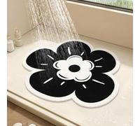 Round Shower Mat Flower Bath Mat for Inside Shower,PVC Loofah Bathroom Floor Mat,Non-Slip Bathmat Anti Mould Shower Mat with Drain,Quick Drying (Black,50x50cm)