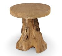 Round Side Table 40X45Cm Teak Wood Coffee Table Nightstand Solid Wood Untreated