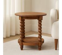 Round Side Table, Acid-Wash Distressed Look, Coffee Table with Open Slot Storage, Brown Aosom UK