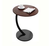 Round Side Table, C-Shaped Sofa Coffee Side Table Round Potted Plant Holder with Shelf and Metal Frame for Small Space, Living Room, Bedroom, Office B