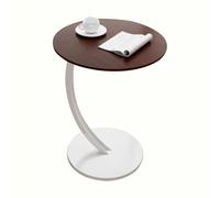 Round Side Table, C-Shaped Sofa Coffee Side Table Round Potted Plant Holder with Shelf and Metal Frame for Small Space, Living Room, Bedroom, Office B