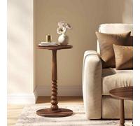 Round Side Table, Compact Accent End Table With Solid Wood Legs For Living Room Or Bedroom, Chestnut Walnut