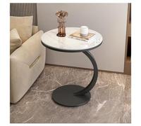 Round Side Table, Contemporary C-shaped Coffee Table Sofa End Table, Bedside Table with Metal Frame and Faux Marble Top for Living Room Bedroom Balcony,Bright Black,50cm