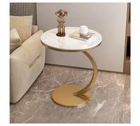 Round Side Table, Contemporary C-shaped Coffee Table Sofa End Table, Bedside Table with Metal Frame and Faux Marble Top for Living Room Bedroom Balcony,Bright Gold,40cm