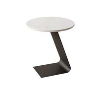 Round Side Table for Living Room & Bedroom - Small Rock Plate Bedside Coffee Table Stylish Sofa End Table for Balcony & Decor - Modern Accent Furniture (C)