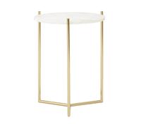 Round Side Table in White Marble with Gold Finish Frame White