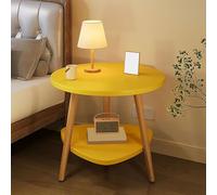 Round Side Table, Small Coffee Table with Lower Shelf, Double-Layer Wooden Storage Rack, Mid-Century Modern Style, Ideal for Living Room, Bedroom and Office