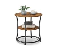 Round Side Table with 2 Shelves, Rustic Brown