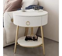 Round Side Table with Drawer and Open Shelf, Metal Frame, Accent Table for Living Room/Bedroom/Small Spaces, Stylish and Functional, Dark Grey