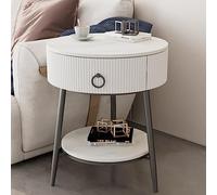 Round Side Table with Drawer and Open Shelf, Metal Frame, Accent Table for Living Room/Bedroom/Small Spaces, Stylish and Functional, Dark Grey