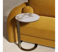 Round Side Table with Marble Effect and Bronze Base - Malia