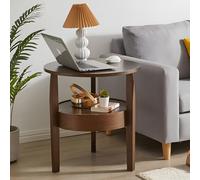 Round Side Table with Storage Drawers, 2-Tier Rustic Retro Design for Living Room and Bedroom