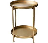 Round Side Table, Wrought Iron Small Coffee Table with Removable Tray, Double-layer Foldable Design for Living Room, Bedroom, and Sofa