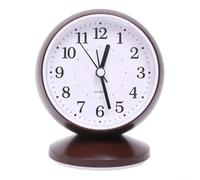 Round Silent Alarm Clock for Bedside or Desktop Use Featuring Non-Ticking Movement and Non-Slip Base Gentle Wake-Up Function for Children's Bedroom Study or Office Battery Operated Table Clock(brown)