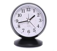 Round Silent Alarm Clock for Bedside or Desktop Use Featuring Non-Ticking Movement and Non-Slip Base Gentle Wake-Up Function for Children's Bedroom Study or Office Battery Operated Table Clock(black)