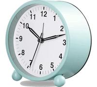 Round Silent Alarm Clock for Study and Desk Use Quartz Movement Bedside Table Clock in Metal Design (A)
