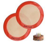 Round Silicone Baking Mats for 8 Inch Cake Pan, Food Grade, Non-Stick, Reusable Silicone Mat for Baking Pan for Bread/Tortilla/Macaron/Pastry/Pie/Bun or 9 Inch Pizza Pan, 2PCS