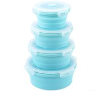 Round Silicone Foldable Lunch Box Set Microwave Safe Food Storage Containers - Compact Design with Leak Proof Seal for Portable Meal Solutions (C)