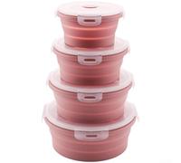 Round Silicone Foldable Lunch Box Set Microwave Safe Food Storage Containers - Compact Design with Leak Proof Seal for Portable Meal Solutions (F)