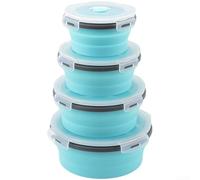 Round Silicone Foldable Lunch Box Set Microwave Safe Food Storage Containers - Compact Design with Leak Proof Seal for Portable Meal Solutions (B)