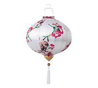 Round Silk Lantern Retro Peony Flower Pattern Chinese Hanging Lantern Traditional Lantern Celebration Chinese Lantern(White,26inch)