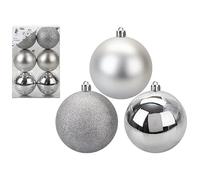 Round Silver Christmas Bauble Decorations - 8cm (Pack Of 6) - Sparkling Holiday Ornaments For Festive Tree Decor
