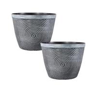 Round Silver Grey Plastic Plant Pot 38cm,15inch Spiral Effect 22L Garden Indoor Outdoor Planter Cover Drainage Holes, Weather, Frost Proof Glossy Effcet (2)