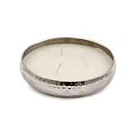 Round Silver Metal Display Bowl with Candle | 3 Wick Vanilla Scented Candle & Holder | Vanilla Fragrance - 16cm