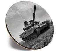 Round Single Coaster - BW - Army Tank Battle Armed Forces |Glossy Quality Coasters | Tabletop Protection for Any Table Type #42488