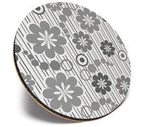 Round Single Coaster - BW - Pretty Retro Flowers |Glossy Quality Coasters | Tabletop Protection for Any Table Type #41556