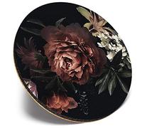 Round Single Coaster - Floral Vintage Flowers Black Style |Glossy Quality Coasters | Tabletop Protection for Any Table Type #45035