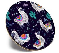 Round Single Coaster - Purple Llama Pattern Alpaca Cactus |Glossy Quality Coasters | Tabletop Protection for Any Table Type #46226