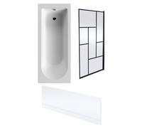 Round Single Ended 1700x700 Bath Set - Front Bath Panel & Black Abstract Framed Screen