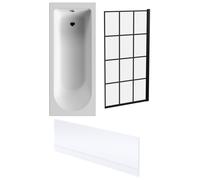 Round Single Ended 1700x700 Bath Set - Front Bath Panel. Black Square Framed Screen