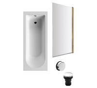 Round Single Ended 1700x700 Bath Set - Front Bath Panel & Brushed Brass Screen & Chrome Waste