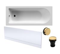 Balterley 1700 x 700mm Round Shower Bath with Leg Set, Brushed Brass Waste & Front Bath Panel, Straight Single Ended Gloss White Soaking Bathtubs, Rectangular Soaking Bathtub, Acrylic Baths
