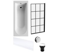 Round Single Ended 1700x700 Bath Set - Front Bath Panels & Black Square Framed Screen & Chrome Waste