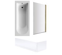Round Single Ended 1700x700 Bath Set - Front & End Panels & Brushed Brass Screen
